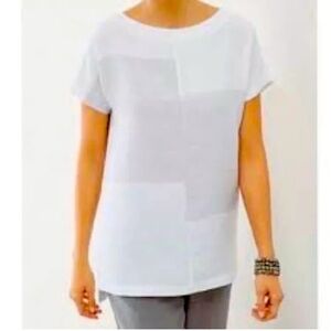Ladies J Jill Pure Jill White Gray Colorblock Lagenlook 100% Linen Top Size LP